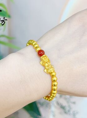 2025金坊新款久不掉色红玛瑙金珠貔貅手链新中式招财纳福貔貅时尚