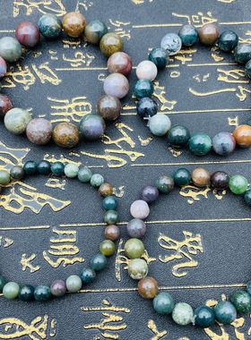 2025天然印度玛瑙手串 天然水草玛瑙纹圆珠男女时尚跨境流行简约