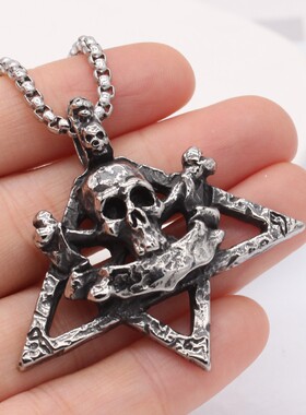 2025P1220 欧美个性复古骷髅头男士钛钢吊坠项链