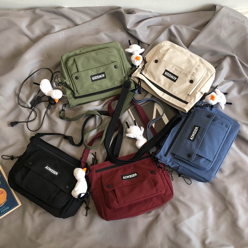 日系潮牌ins超火帆布包休闲斜挎包 尼麦男士包袋