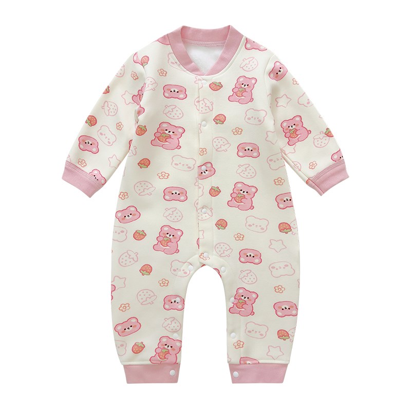 婴儿加绒保暖哈衣男童女童秋季加厚爬服连体衣新生宝宝秋冬装睡衣 - 图3