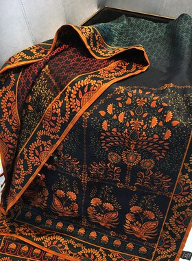 【古典花纹】香云纱盘扣披肩中国风真丝围巾高档送礼丝巾旗袍披肩