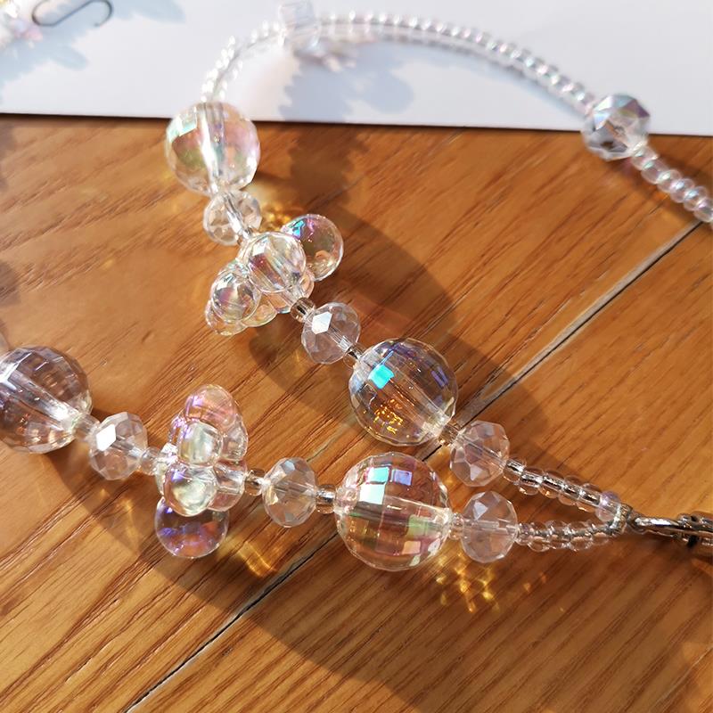 手机挂绳长款斜挎可背云朵菱形珠手工串珠挂链女款可拆卸挂件水晶