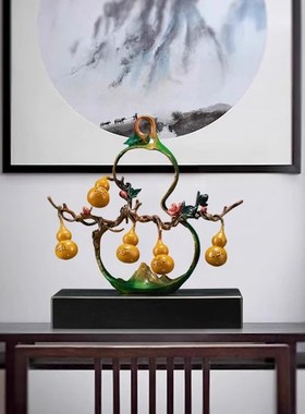 高端五福临门葫芦铜摆件客厅玄关隔断博古架装饰工艺品铜器乔迁礼