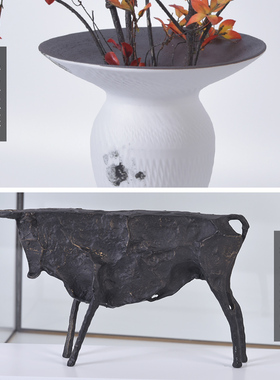 现代简约哑光白i陶瓷花瓶插花房客厅茶几茶壶玄关柜动物家居装饰