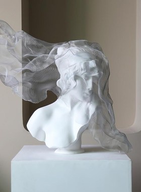 北欧轻奢面纱少女雕塑样板间客厅玄关石膏雕像软装高级艺术品摆件