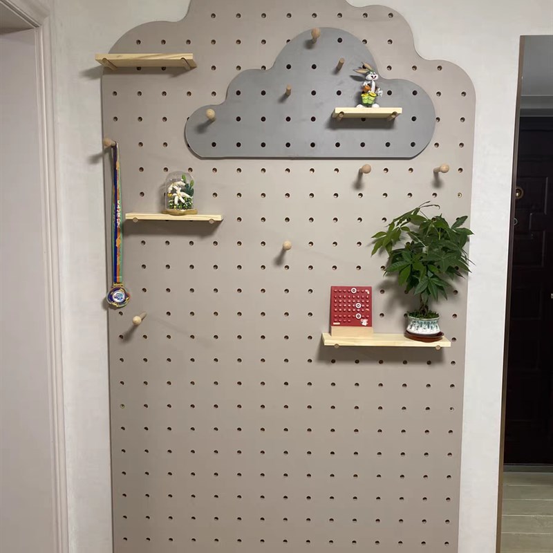 Customized solid wood hole board entry entrance r wall wooden shelves children's room wall entrance kitchen storage