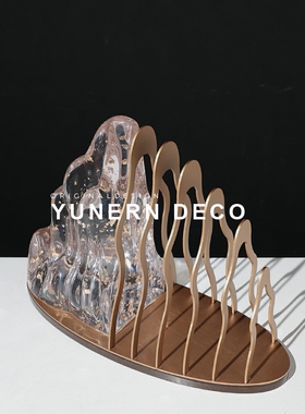 现代轻奢新中式金属假山桌面摆件样D板间客厅玄关柜软装工艺品摆