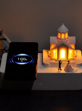 创意教堂无线充电氛围小夜灯充电蓝牙音响送新人闺蜜结婚生日礼物