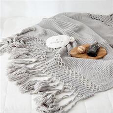 Эвенки 美式手工针织线毯沙发盖毯拍照北欧装饰毯休闲毯午休毯镂空流苏毯