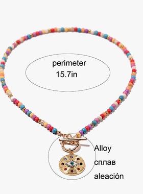 4mm Colorful Stone Necklace for Women Round Evil Pendant
