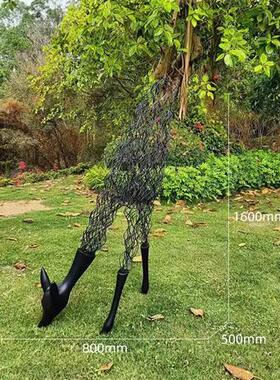 大型金属钢丝鹿创意镂空摆件北欧风格家居动物抽象落地雕塑品