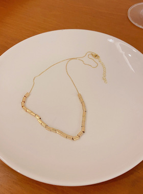 轻奢小众网红同款小方块钛钢项链女ins潮百搭气质韩国新款锁骨链