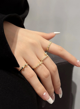 博主推荐高级设计ins潮四件套戒指网红同款简约气质食指戒