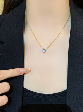 韩国新款简约气质锆石爱心钛钢项链女轻奢小众网红同款锁骨链