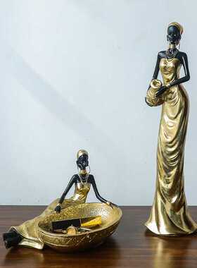 新款直销现代复古艺术非洲黑人人物摆件创意隔断软装轻奢客厅电视