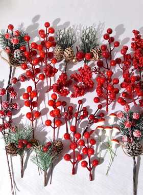 新款直销装饰果礼物装饰材料松果发财果红果树叶松柏藤圈帽子挂件