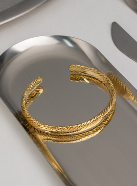 几何C形编织环形金手镯