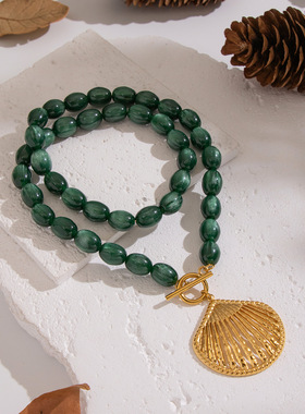 法式复古墨绿贝壳首饰套装