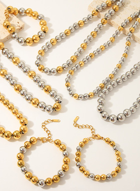 时尚简约镀金不锈钢串珠项链