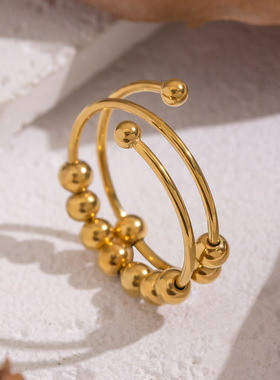 欧美几何小钢珠开口戒指