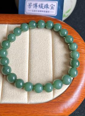 C060天然正宗和田玉碧玉卡8mm精美单圈手串 素款玉手串绿色精美款