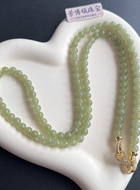 C037天然正宗和田玉卡6mm冰晴水女神链单圈项链 ins风精美108项链