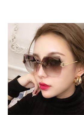 墨镜女款适合方圆脸钻石切边墨镜女韩版潮无框网红款太阳镜大脸显