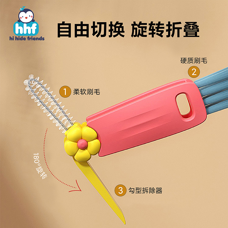 保温杯杯盖缝隙清洗刷洗杯子神器杯刷多功能三合一凹槽奶瓶嘴家用-图0