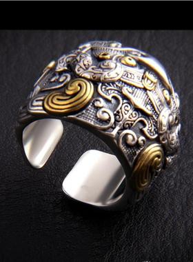 大拇指戒指男士夔牛戒指大号扳指复古山海经神兽饕餮纹开口指环