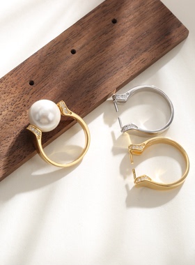 珍珠手工戒指空托配件日韩微镶钻