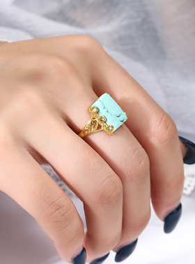 纯铜镀金方形戒指空托女9*14mm