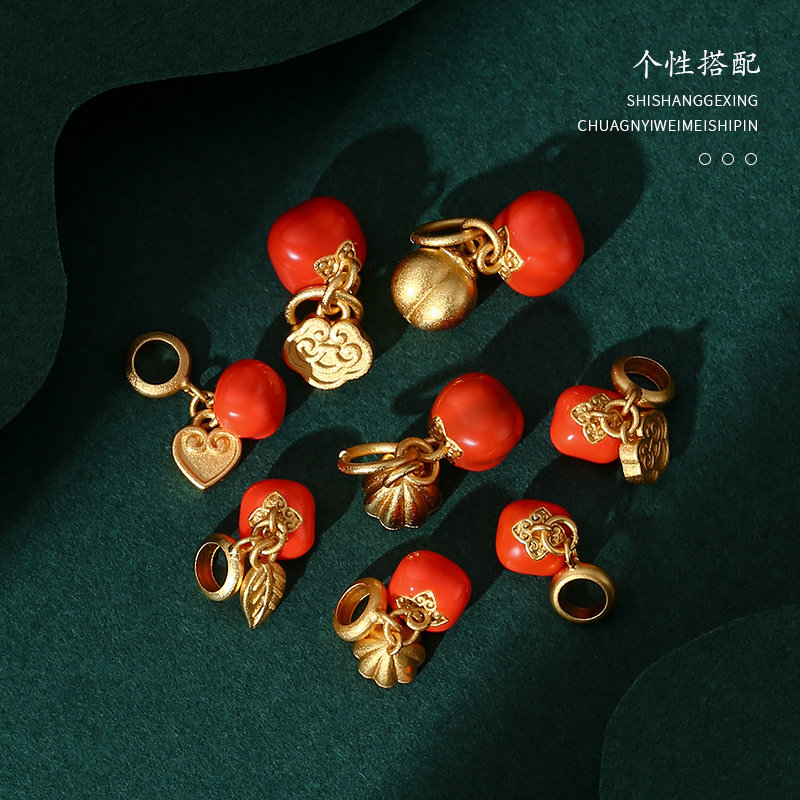 柿柿如意吊坠古法老沙金小柿子吊坠莲蓬如意叶子diy手工配件串珠,淘宝优惠券,粉丝福利购,淘宝优惠卷