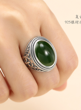 diy纯银朋克风蜜蜡琥珀戒指空托