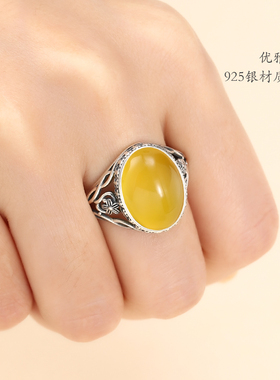 纯银绿松石蜜蜡开口戒指空托