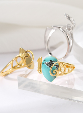 致闺蜜男女蜜蜡翡翠玉石戒指空托