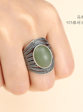 南红戒指空托复古蜜蜡镶嵌绿松石