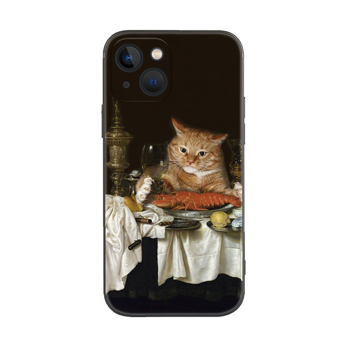世界名画橘猫美食龙虾油画适用iPhone XS Max苹果16防摔17软壳14/15pro手机壳678plus - 图0