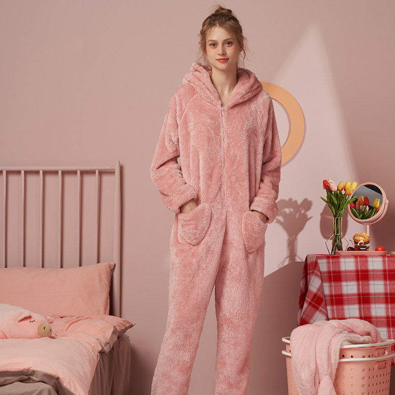 连体女春秋冬季珊瑚绒甜美可爱睡衣 岚枳睡衣/家居服套装