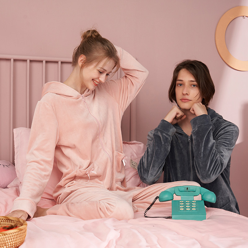 情侣睡衣卡通兔耳朵连体男士海岛绒 岚枳睡衣/家居服套装