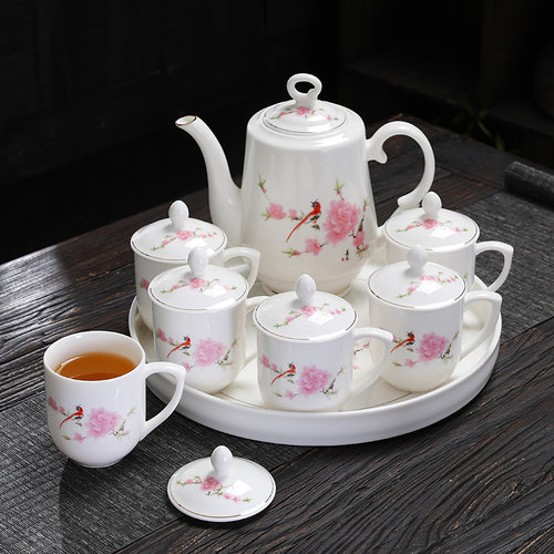 复古中式茶具套装家用会客带把茶壶带盖防烫茶杯茶馆轻奢陶瓷托盘 - 图1