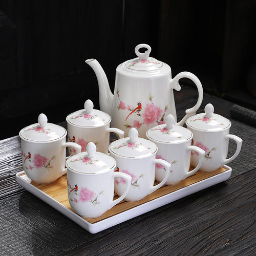 复古中式茶具套装家用会客带把茶壶带盖防烫茶杯茶馆轻奢陶瓷托盘 - 图3
