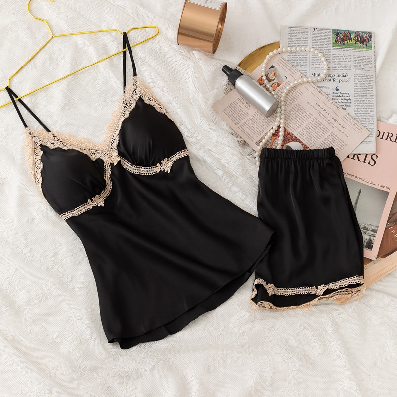 冰丝夏季吊带短裤套装性感蕾丝睡衣 瑞梦朵睡衣/家居服套装
