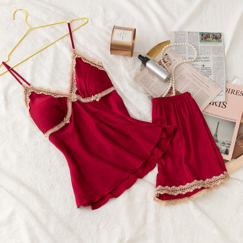 冰丝夏季吊带短裤套装性感蕾丝睡衣 瑞梦朵睡衣/家居服套装