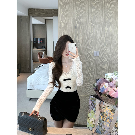 JustQin Beverly Girls 2025 Otoño e Invierno nuevo Sexy encaje Top cintura cuello en V Top pequeño para mujeres