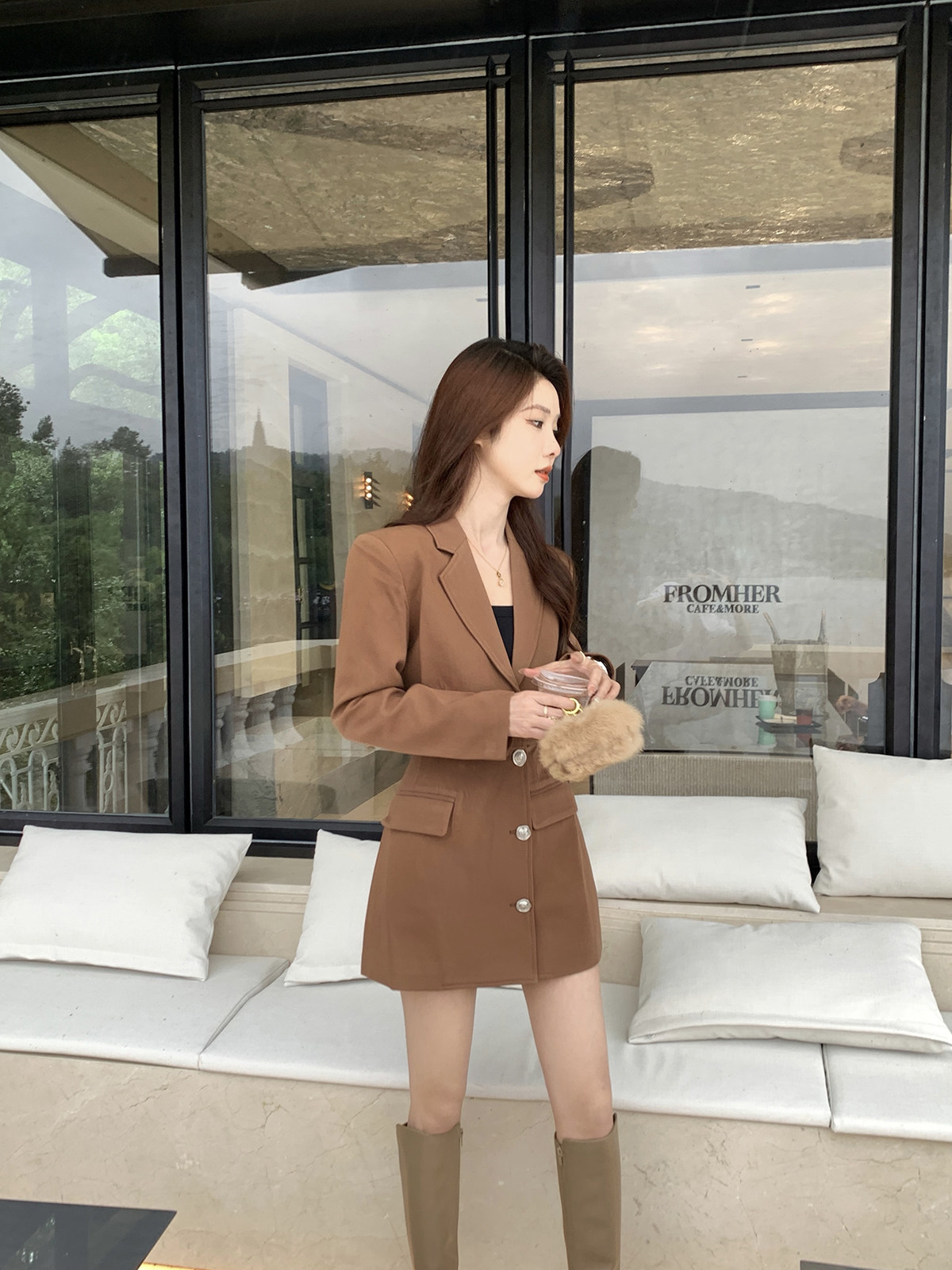 JustQin【伯克利日记】秋冬西装短款外套上衣气质半裙两件套装女,淘宝优惠券,粉丝福利购,淘宝优惠卷