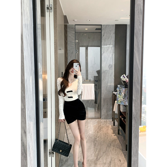 JustQin Beverly Girls 2025 Otoño e Invierno nuevo Sexy encaje Top cintura cuello en V Top pequeño para mujeres