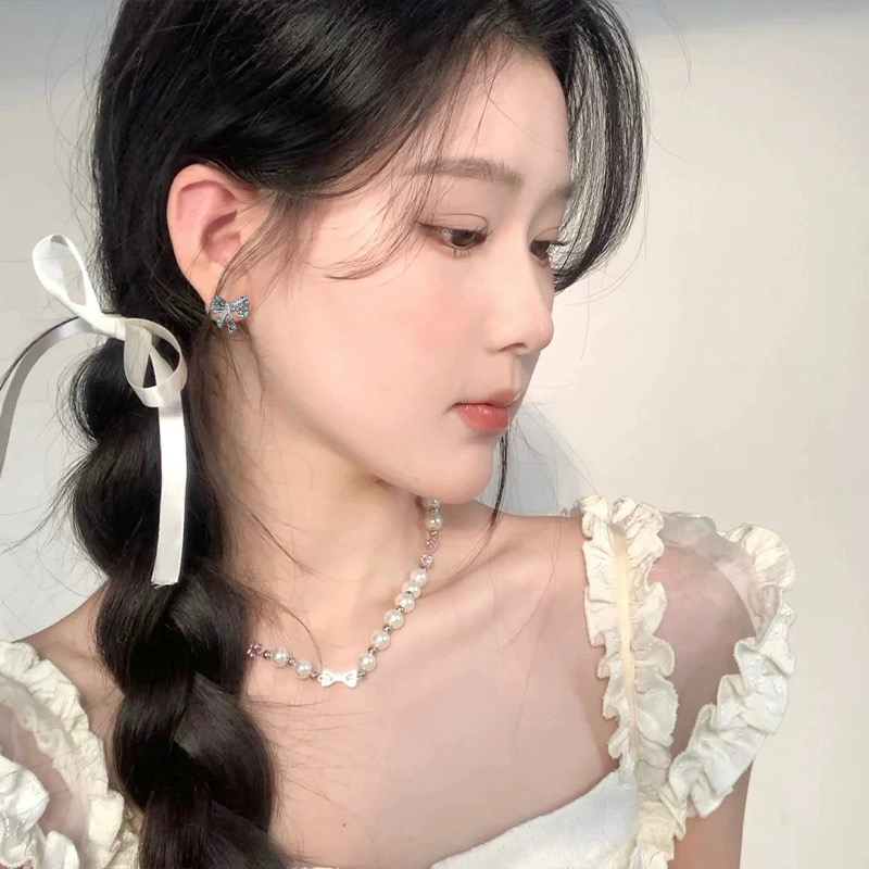 蝴蝶结磁吸耳夹满钻甜美免打孔无耳洞夹耳式韩版ins风新款耳饰女 - 图0