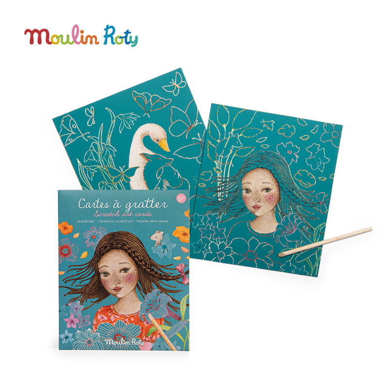 法国moulinroty茉兰若缇花朵女孩艺术刮刮卡刮画儿童专注力玩具3+,淘宝优惠券,粉丝福利购,淘宝优惠卷