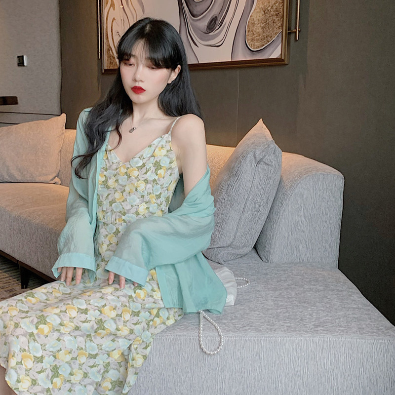 洋气网红防晒两件套连衣裙女2020 姊衫时尚套装